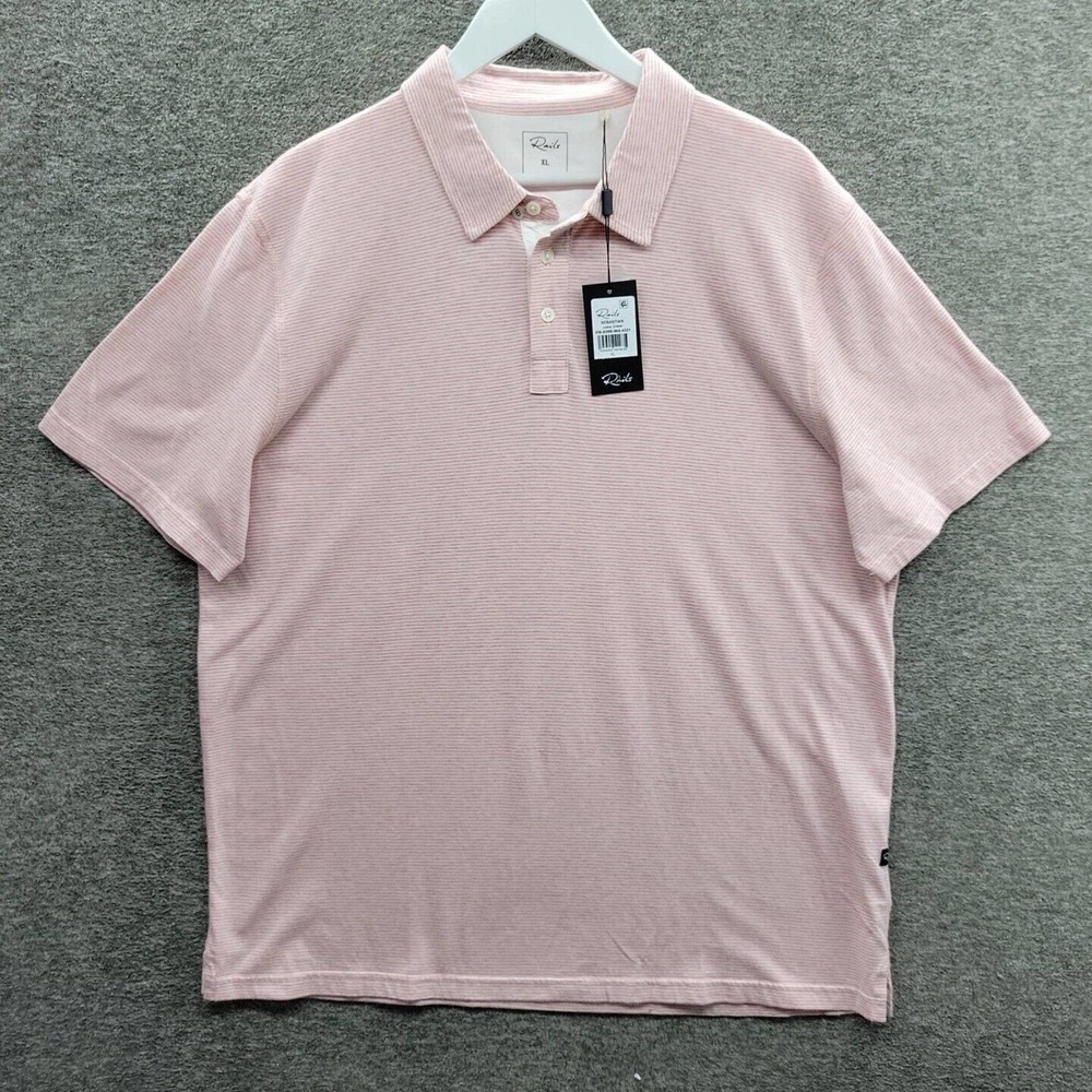 Rails Size XL Sebastian Pinstripe Cotton Polo Shirt Coral Stripe NWT (MSRP $98)